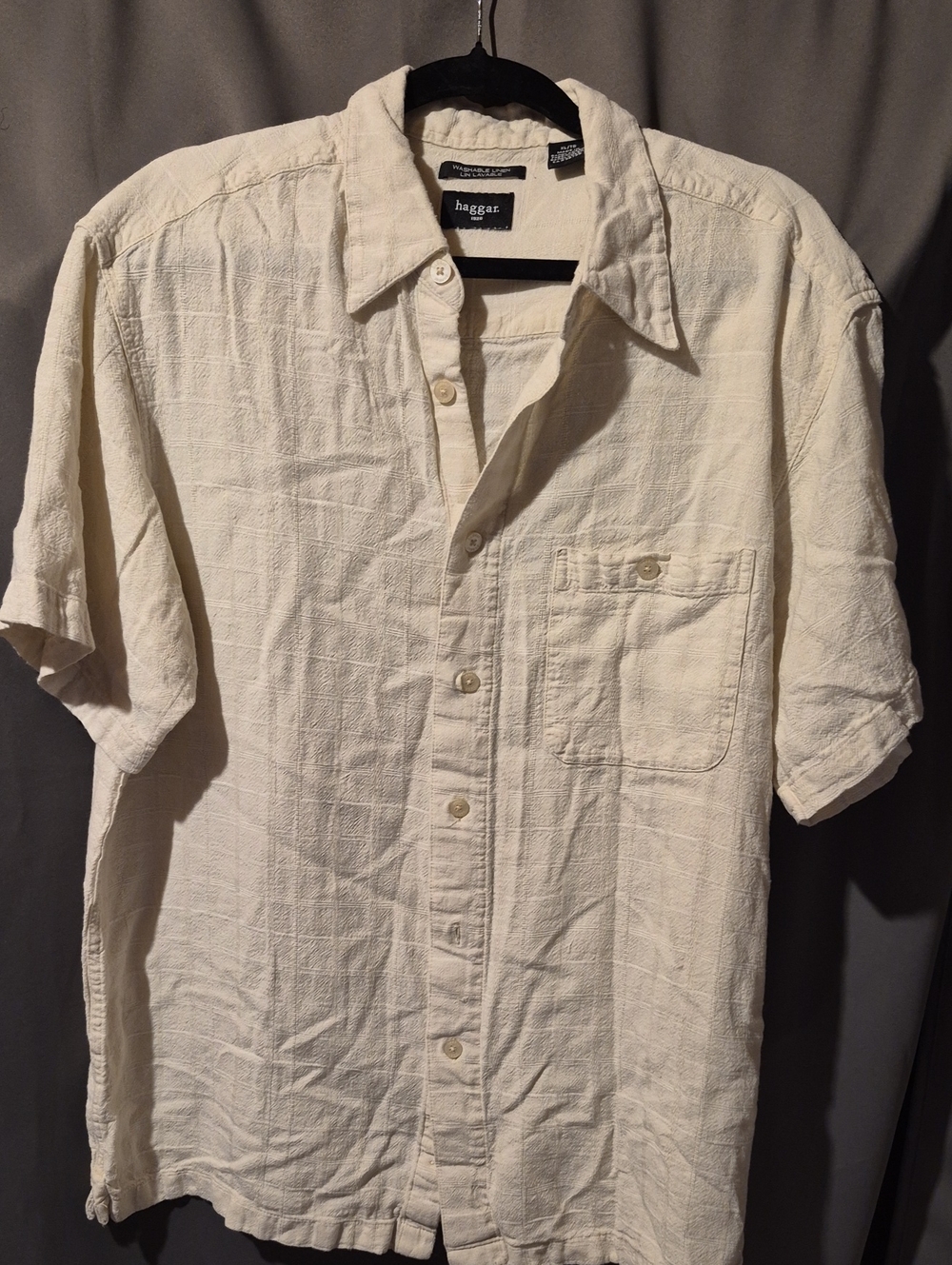 Haggar Men's Short-Sleeve Button-Down Shirt in Cream
